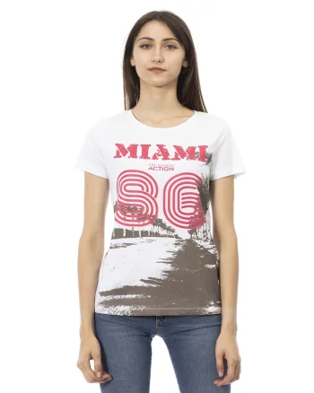 Tricou slim-fit cu design si decolteu rotund, Alb