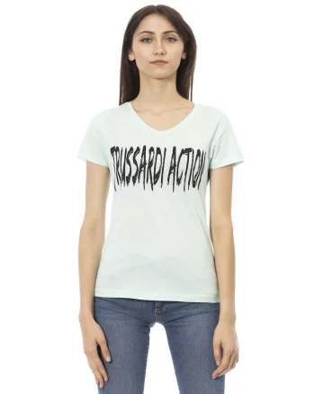 Tricou cu decolteu in V si logo, Verde pal