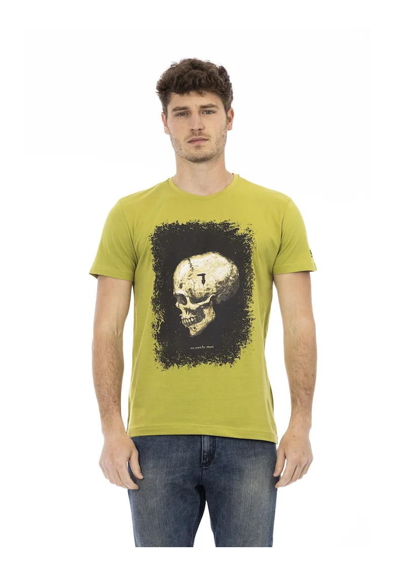 Tricou cu decolteu la baza gatului si imprimeu, Verde lime