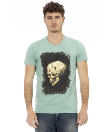 Tricou cu decolteu la baza gatului si imprimeu, Verde