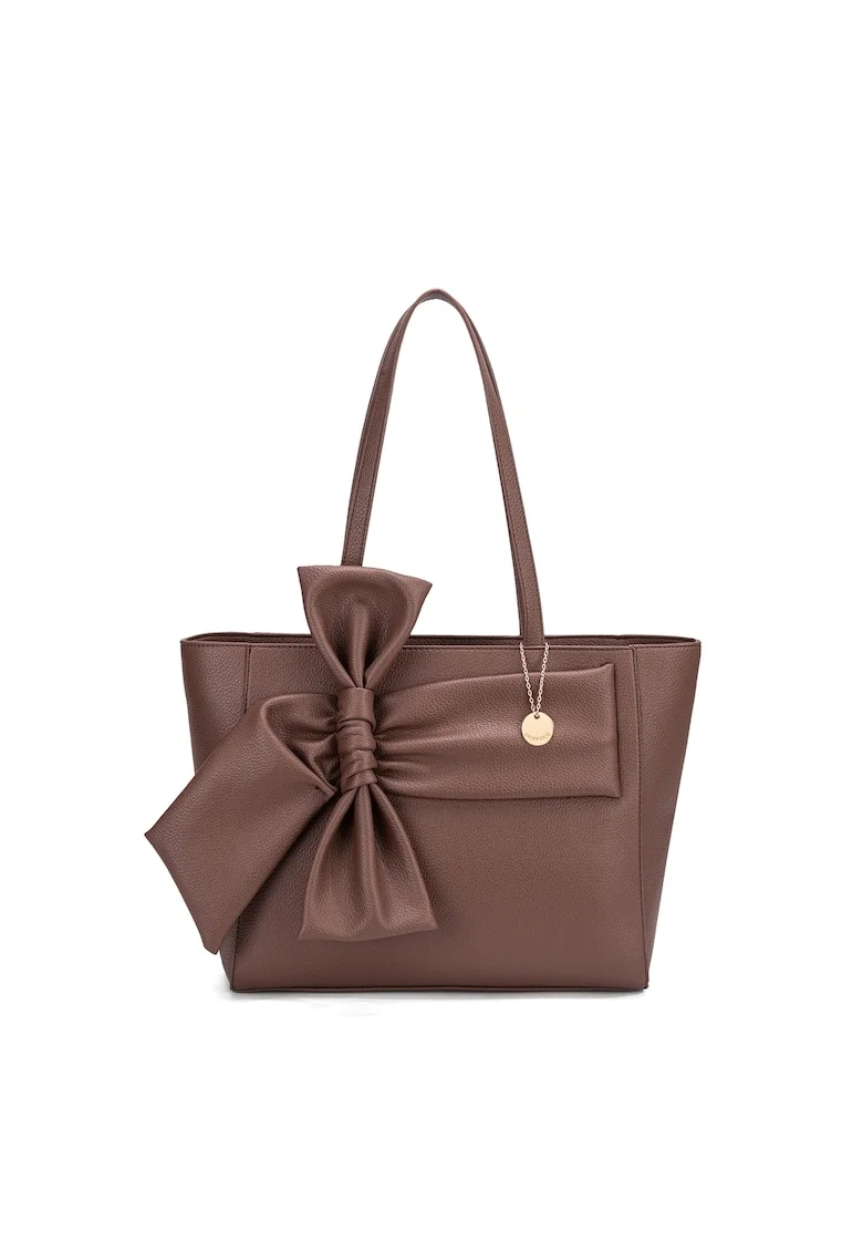 Geanta shopper cu fermoar Velvetine Elite, Maro inchis