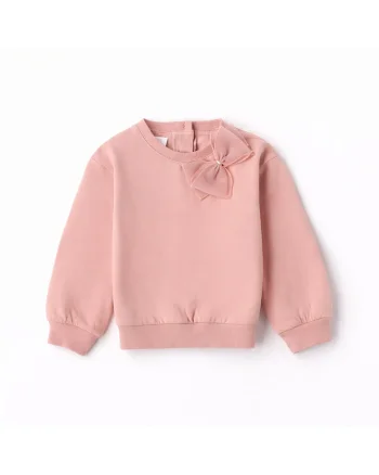 Hanorac fete iDO din bumbac elastic cu interior fleece, imprimeu catelus cu aplicatii si fundita, Roz pudrat