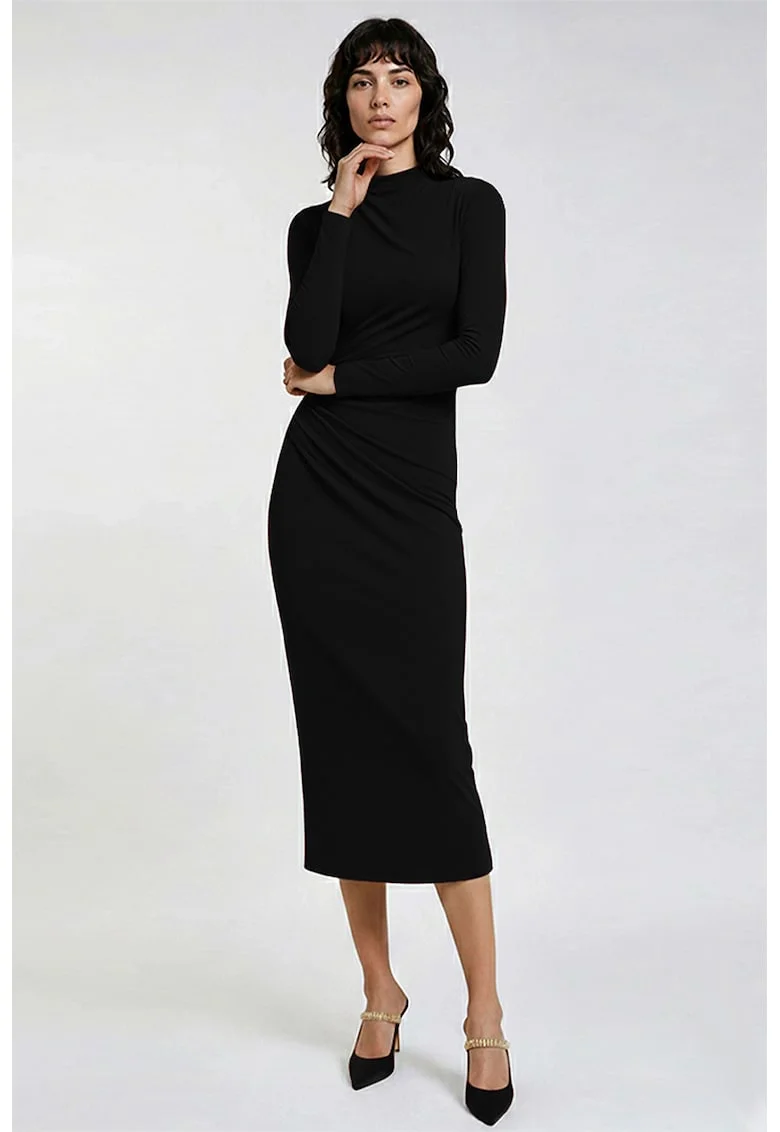 Rochie midi cu fronseu, Gri antracit