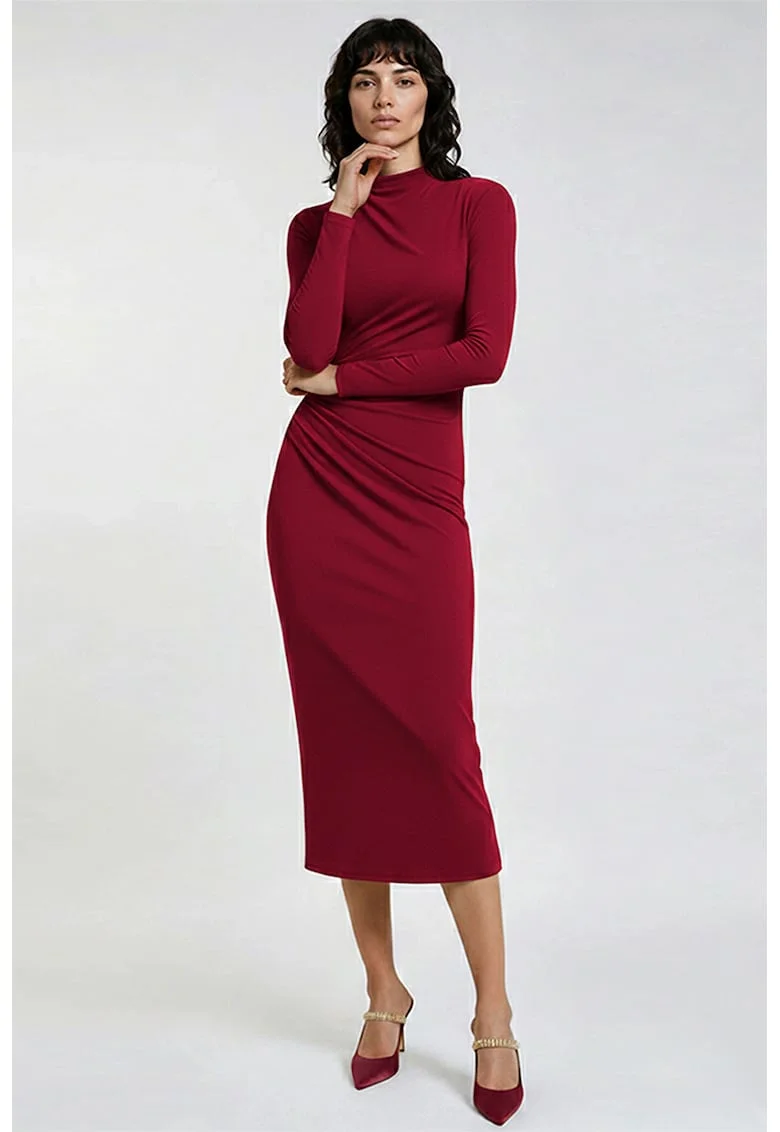 Rochie midi cu fronseu, Rosu