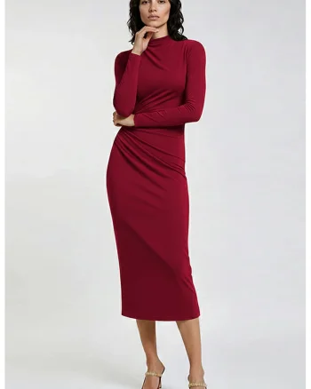 Rochie midi cu fronseu, Rosu