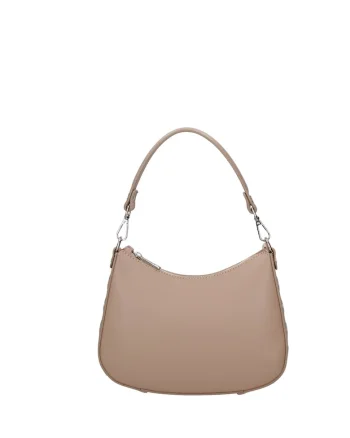Geanta de piele cu bareta si nituri, Maro taupe