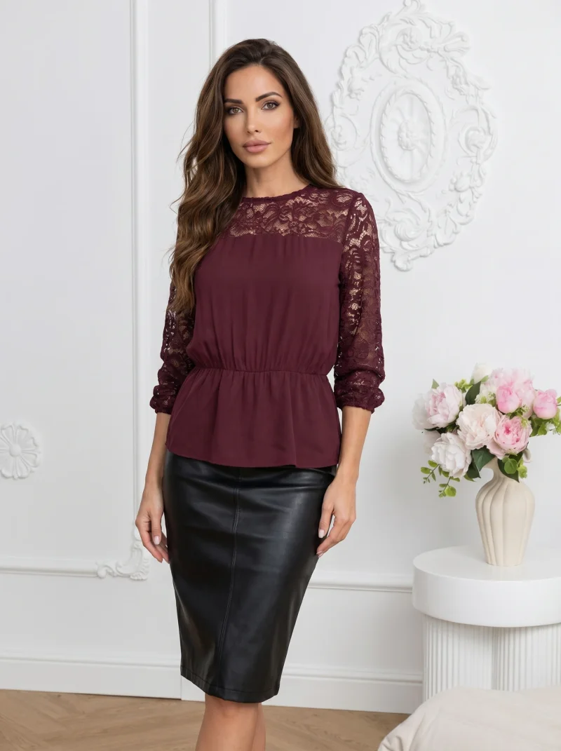 Bluza visinie eleganta cu dantel...