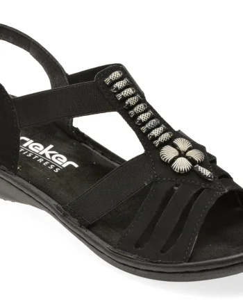 Sandale RIEKER negre, 60806, din piele ecologica