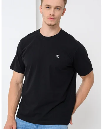 Tricou din bumbac cu decolteu la baza gatului, Negru