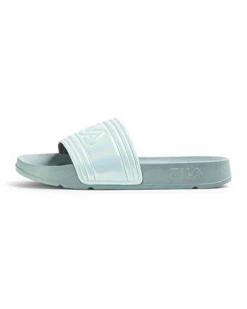 Papuci din piele ecologica cu aspect holografic Morro, Verde pal