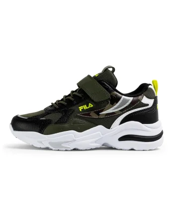 Pantofi sport cu insertii de plasa si velcro Madrun, Negru/Kaki inchis/Verde lime