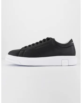 Pantofi sport din piele cu model uni, Negru