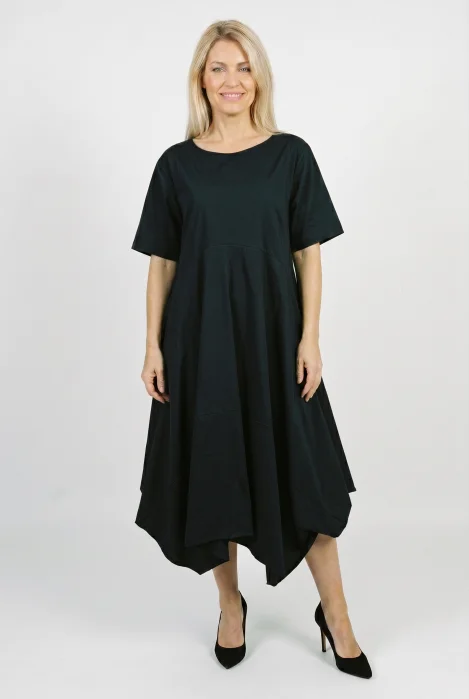 Rochie midi lejera oversize din bumbac, cu croi amplu si colturi, neagra