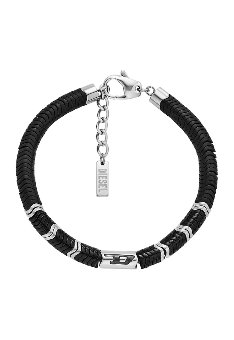 Bratara din otel inoxidabil decorata cu pietre de hematite, Negru/Argintiu