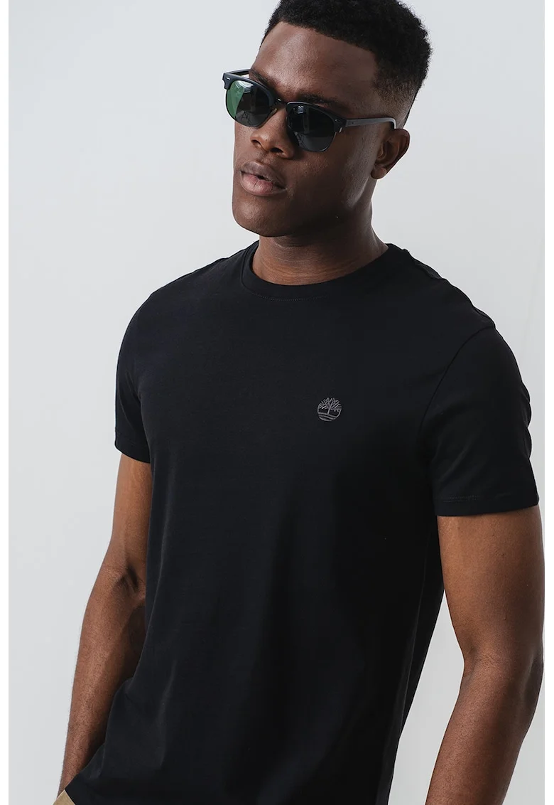 Tricou cu decolteu la baza gatului si logo discret, Negru