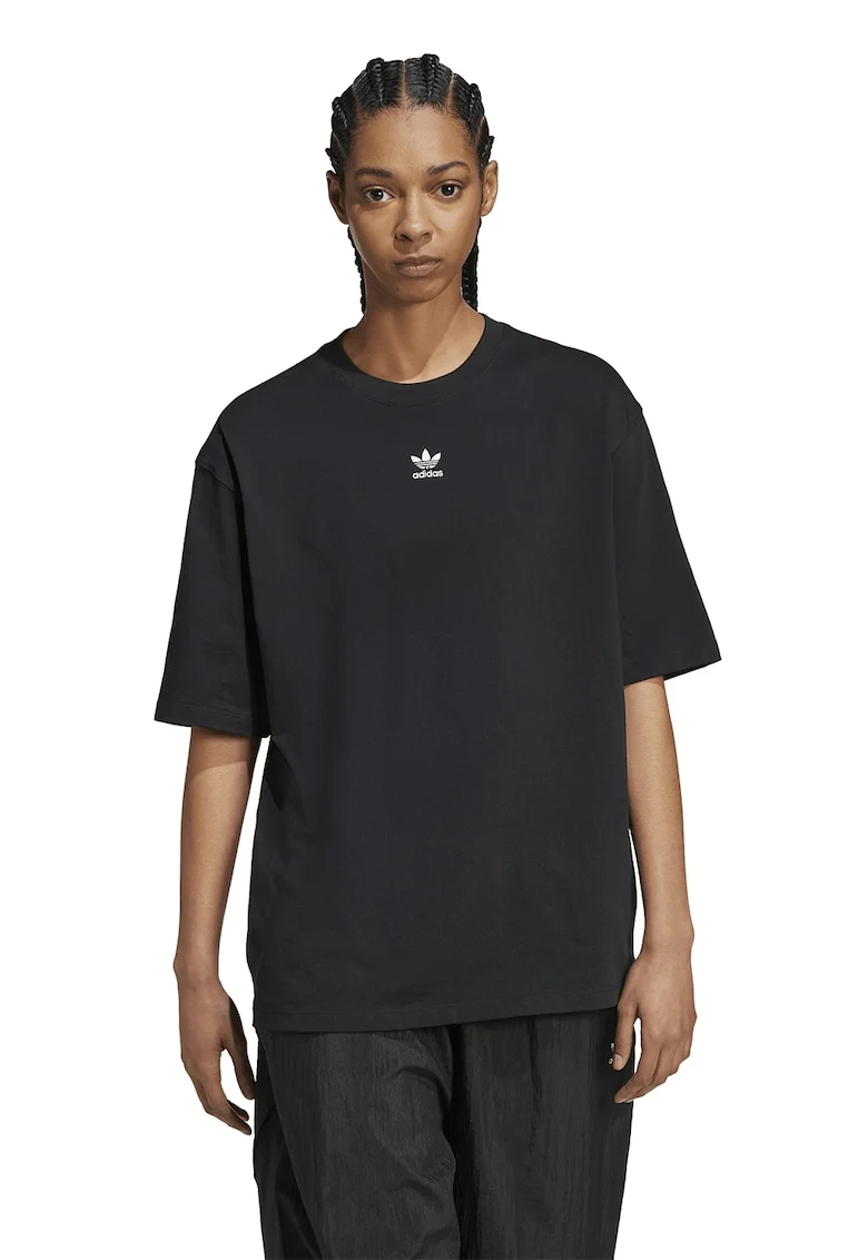Tricou supradimensionat cu logo pe piept Essentials, Alb/Negru stins
