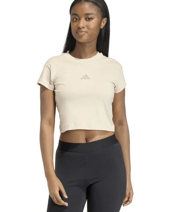 Tricou crop din bumbac, Crem
