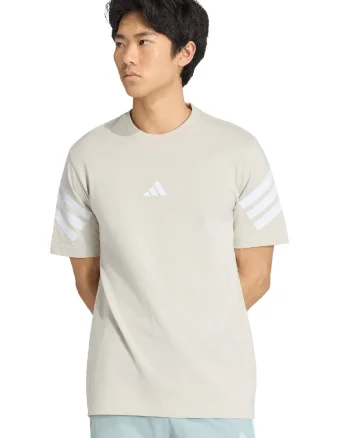 Tricou de bumbac cu decolteu la baza gatului si logo, Alb/Maro nisip