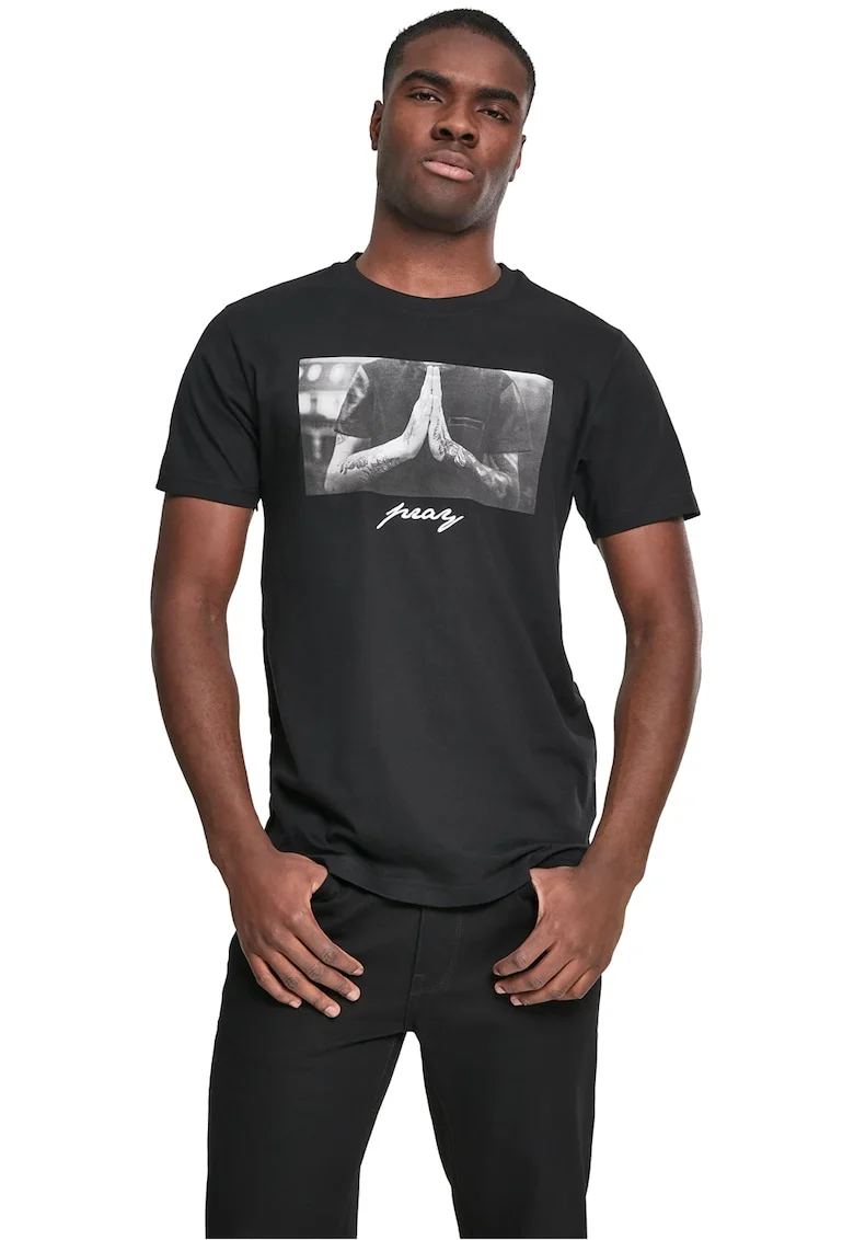 Tricou din bumbac cu imprimeu foto frontal, Alb/Negru