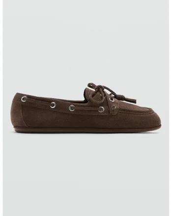 Pantofi ajustabili din piele intoarsa, Maro inchis