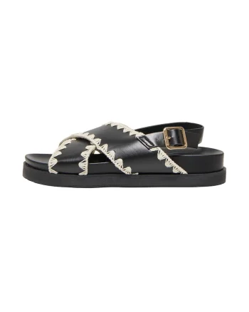 Sandale cu detalii brodate Normcore, Alb, Negru,