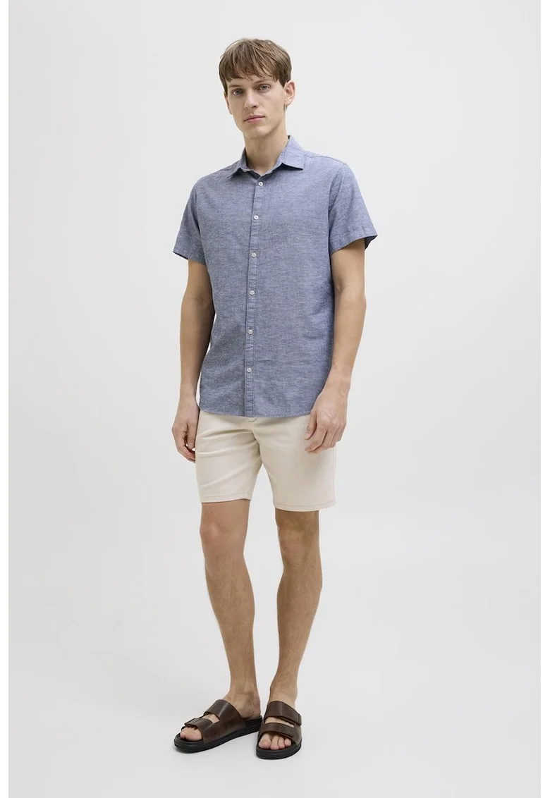 Camasa de bumbac si in, Albastru indigo,