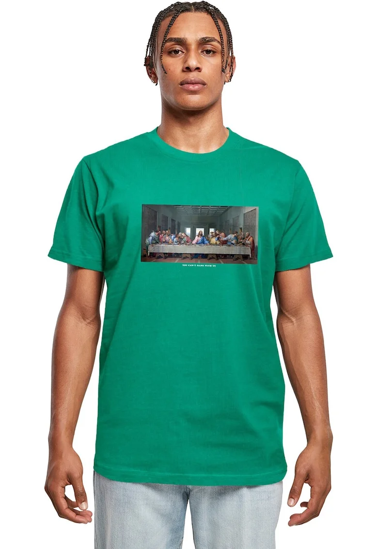 Tricou de bumbac cu imprimeu foto, Verde aquamarin