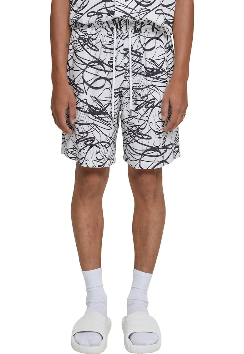 Pantaloni scurti de trening cu doua buzunare oblice pe partea din fata, Alb/Negru