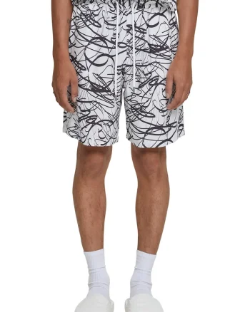 Pantaloni scurti de trening cu doua buzunare oblice pe partea din fata, Alb/Negru
