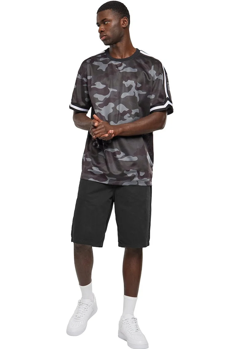 Tricou cu decolteu la baza gatului si imprimeu camuflaj, Gri deschis/Gri inchis