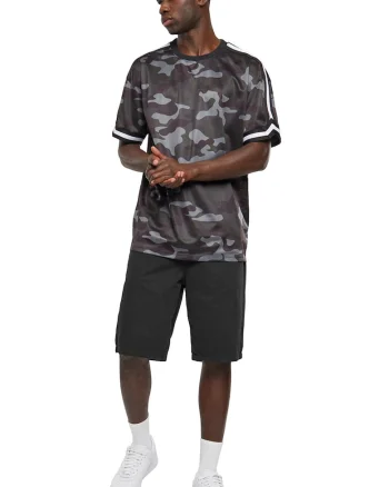 Tricou cu decolteu la baza gatului si imprimeu camuflaj, Gri deschis/Gri inchis