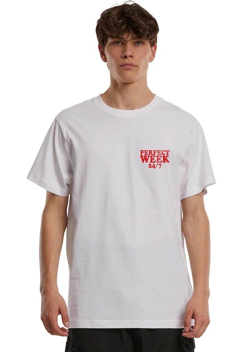 Merchcode, Tricou cu imprimeu grafic si text pe partea din spate, Rosu/Alb