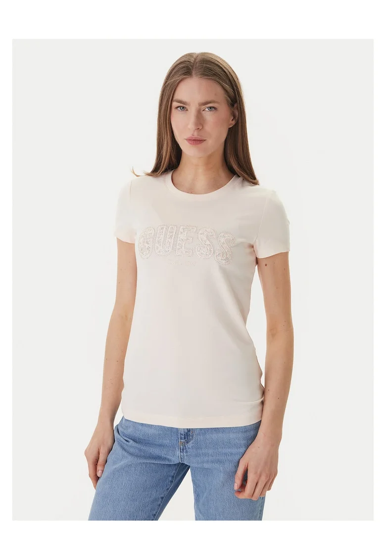 Tricou dama  slim fit, bumbac/elastan, 49875, Roz