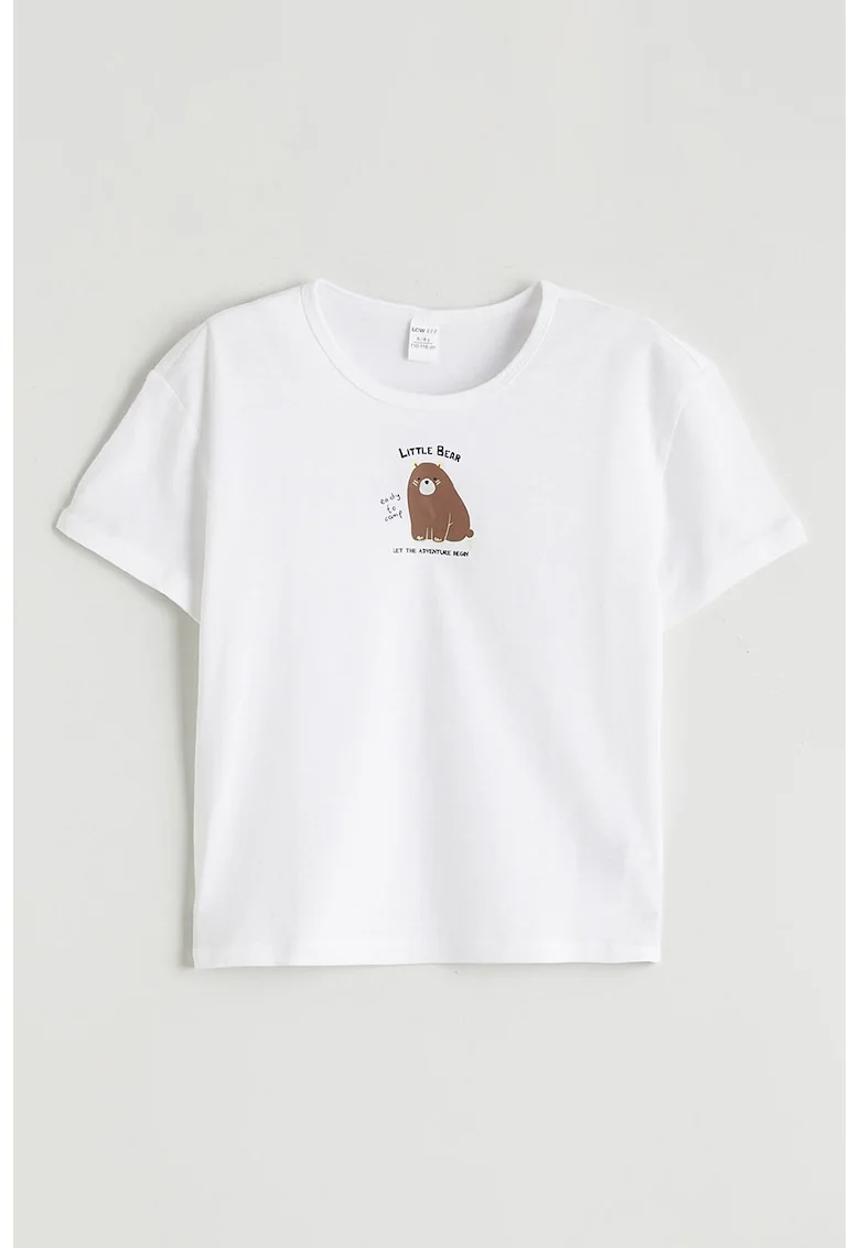 Tricou lejer de bumbac cu imprimeu frontal, Alb/Maro