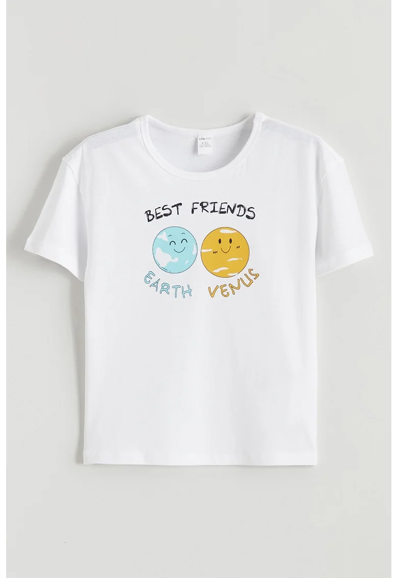Tricou cu model grafic, Alb/Portocaliu/Albastru deschis
