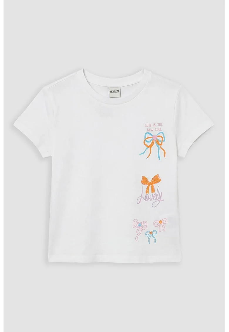 Tricou de bumbac cu imprimeu grafic, Alb/Portocaliu/Albastru deschis