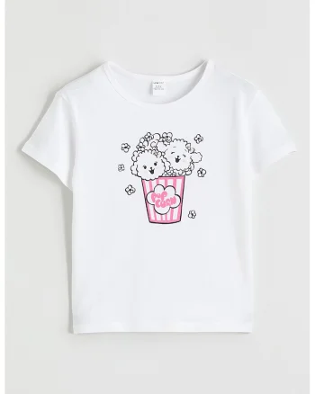 Tricou de bumbac cu decolteu la baza gatului, Alb/Negru/Roz