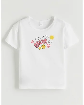 Tricou regular fit de bumbac, Alb/Galben/Roz