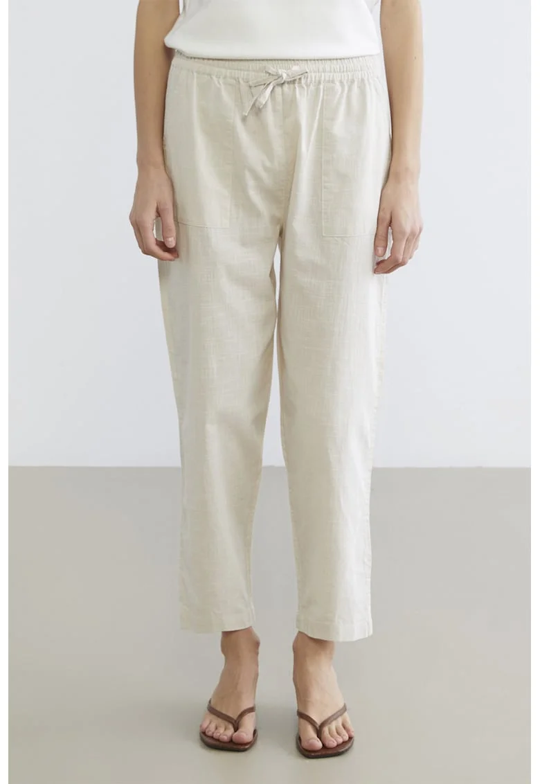 Pantaloni conici de bumbac, Alb fildes