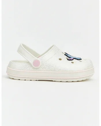 Saboti slingback cu aspect lucios si tematica Stitch, Alb/Lila/Albastru deschis