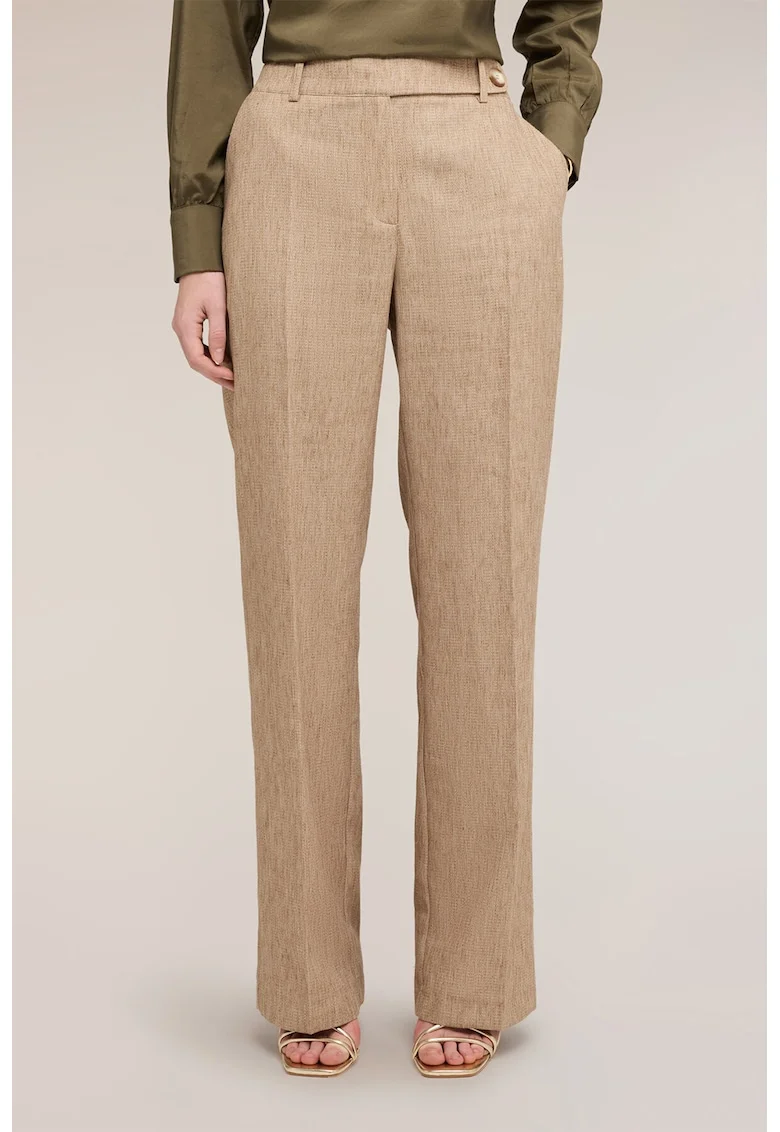 Pantaloni chino drepti din amestec de in, Maro deschis melange