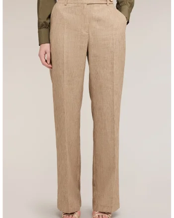 Pantaloni chino drepti din amestec de in, Maro deschis melange