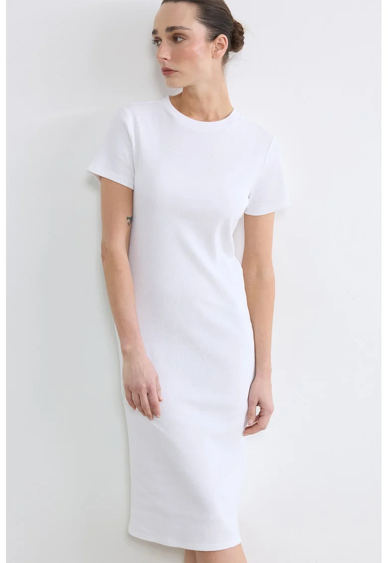Rochie midi cu maneci scurte, Alb optic