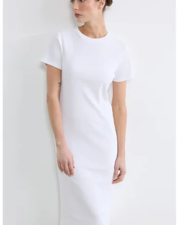 Rochie midi cu maneci scurte, Alb optic