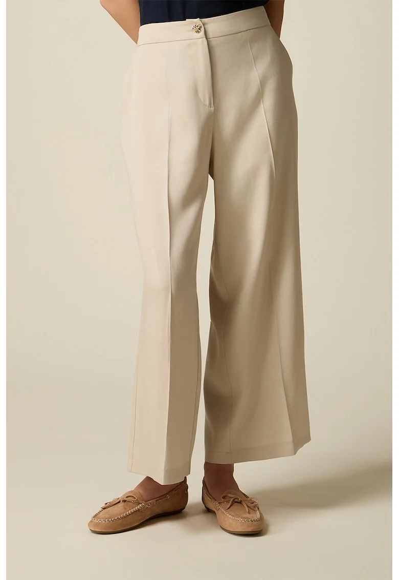Pantaloni din lyocell cu croiala ampla si pensa, Bej deschis