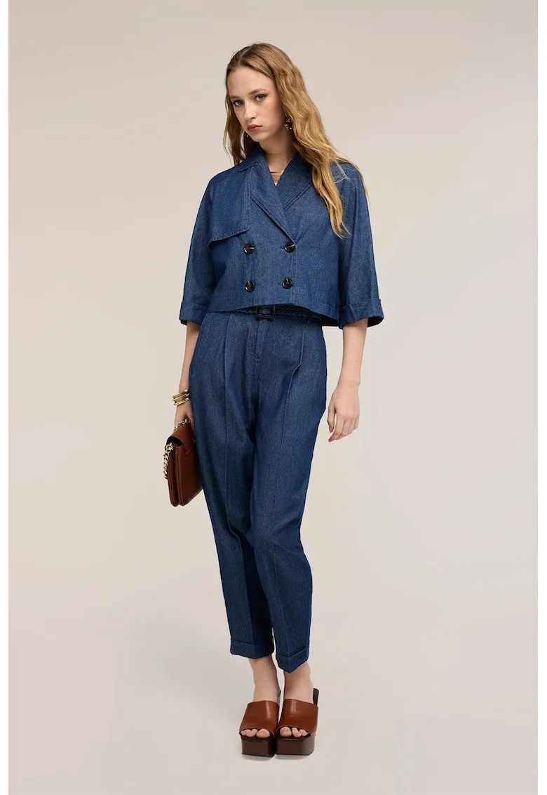Sacou de denim cu doua randuri de nasturi, Bleumarin