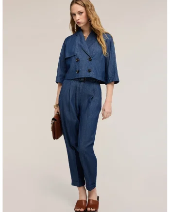 Sacou de denim cu doua randuri de nasturi, Bleumarin