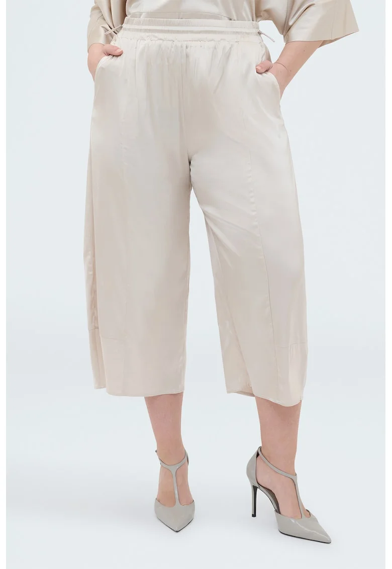 Pantaloni crop cu croiala dreapta, Alb fildes
