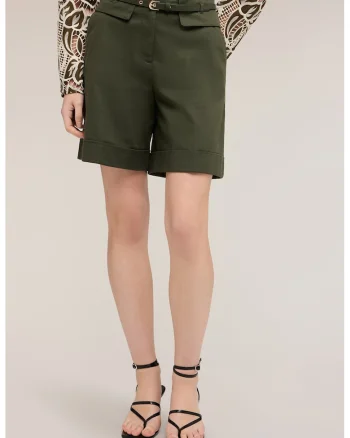 Pantaloni scurti cu croiala ampla si curele asortate, Verde inchis