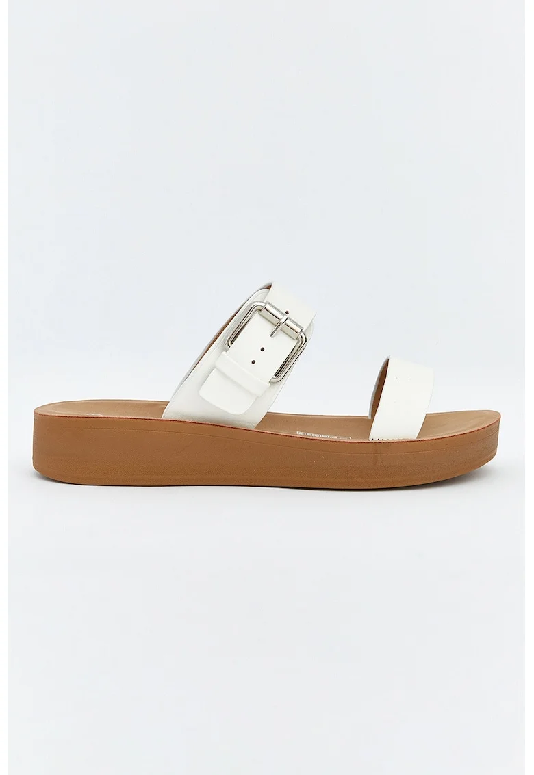Papuci wedge cu catarama, Alb